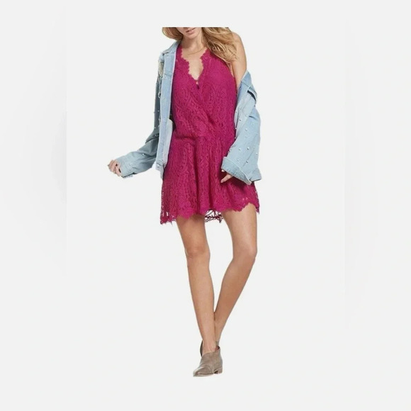 Free People Heart In Two Lace Mini Dress, Bright Orchid, Sz XS - Picture 3 of 15